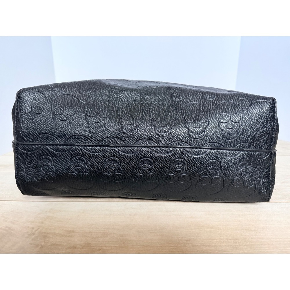 Betsey Johnson Skull Embossed Tote Bag Graffiti Lining Faux Leather Black - Picture 8 of 13